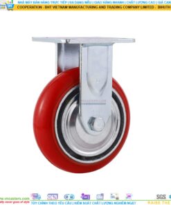 Bánh xe PU đỏ cốt gang bi thép đôi kiểu HQ càng thép mặt bích tải nặng ROX-104-PU-RE-F