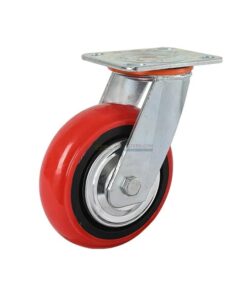 Bánh xe PVC đỏ cốt nhựa kiểu HQ càng thép mặt bích tải nặng ROX-101-PVC-RE-F
