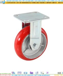 Bánh xe PU đỏ cốt gang bi thép đôi kiểu HQ càng thép mặt bích tải nặng ROX-104-PU-RE-F