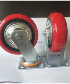Bánh xe PVC đỏ cốt nhựa kiểu HQ càng thép mặt bích tải nặng ROX-101-PVC-RE-F
