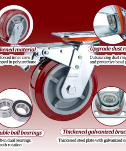Bánh xe PU đỏ mận cốt nhựa bi đôi càng thép mặt bích tải nặng ROX-102-PU-PR-F 30 Bánh xe PU đỏ mận cốt nhựa bi đôi càng thép mặt bích tải nặng ROX-102-PU-PR-F
