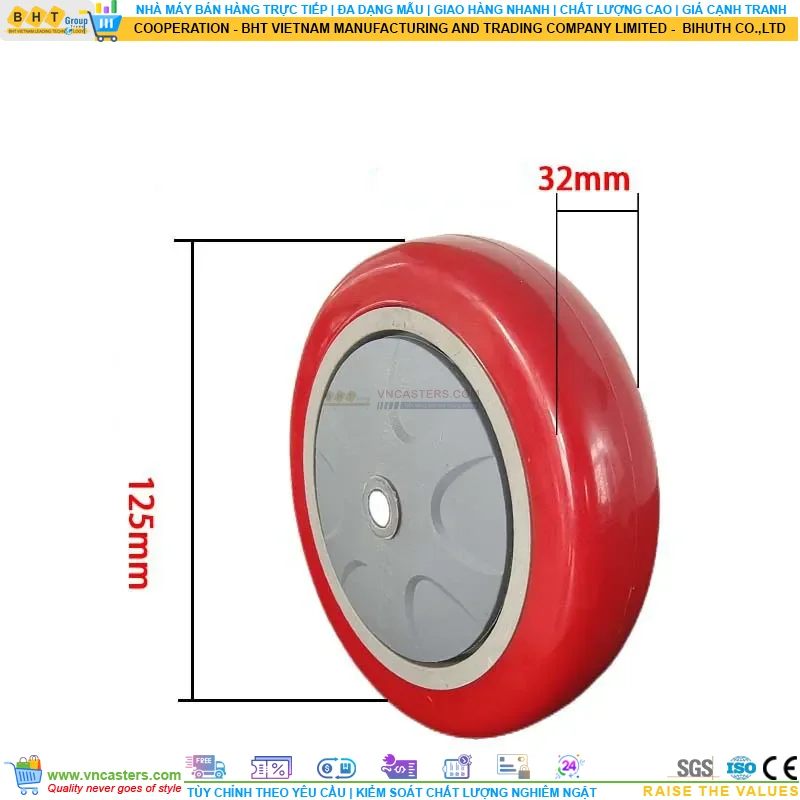 Bánh xe PU đỏ cốt nhựa bi thép đơn tải nhẹ rời ROX-51-PU-RE-10032 3 Bánh xe PU đỏ cốt nhựa bi thép đơn tải nhẹ rời ROX-51-PU-RE-10032