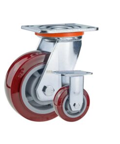 Bánh xe PU đỏ mận cốt nhựa bi đôi càng thép mặt bích tải nặng ROX-102-PU-PR-F 42 Bánh xe PU đỏ mận cốt nhựa bi đôi càng thép mặt bích tải nặng ROX-102-PU-PR-F