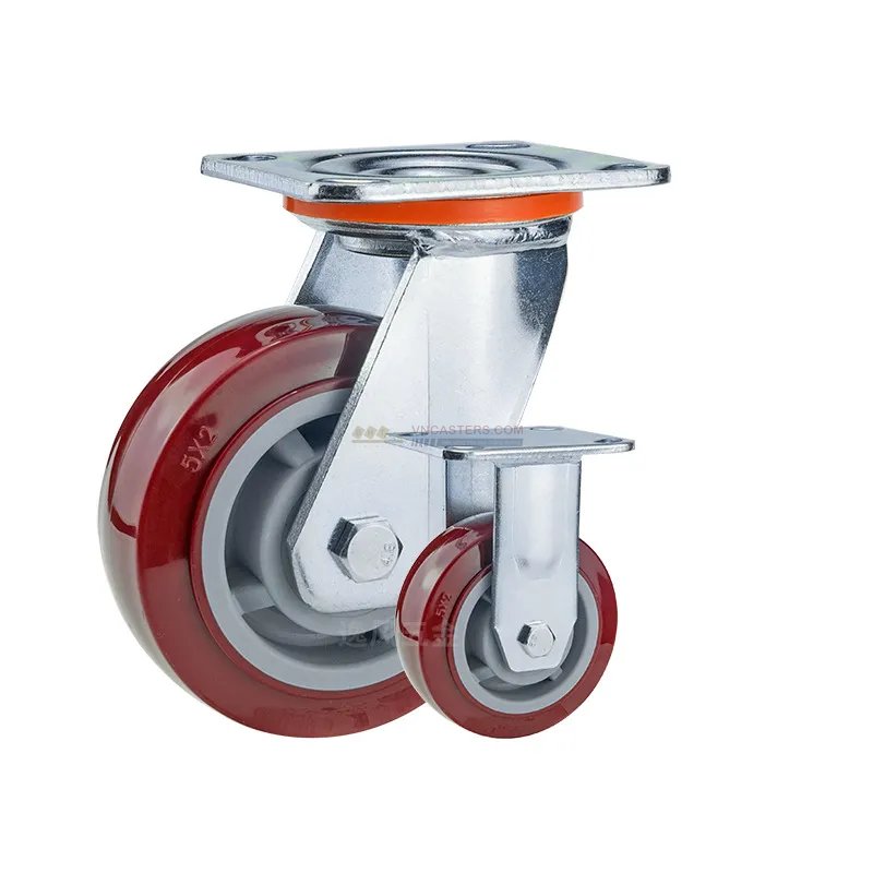 Bánh xe PU đỏ mận cốt nhựa bi đôi càng thép mặt bích tải nặng ROX-102-PU-PR-F 15 Bánh xe PU đỏ mận cốt nhựa bi đôi càng thép mặt bích tải nặng ROX-102-PU-PR-F
