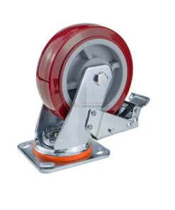 Bánh xe PU đỏ mận cốt nhựa bi đôi càng thép mặt bích tải nặng ROX-102-PU-PR-F 43 Bánh xe PU đỏ mận cốt nhựa bi đôi càng thép mặt bích tải nặng ROX-102-PU-PR-F