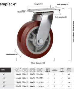 Bánh xe PU đỏ mận cốt nhựa bi đôi càng thép mặt bích tải nặng ROX-102-PU-PR-F 46 Bánh xe PU đỏ mận cốt nhựa bi đôi càng thép mặt bích tải nặng ROX-102-PU-PR-F