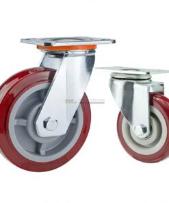 Bánh xe PU đỏ mận cốt nhựa bi đôi càng thép mặt bích tải nặng ROX-102-PU-PR-F 47 Bánh xe PU đỏ mận cốt nhựa bi đôi càng thép mặt bích tải nặng ROX-102-PU-PR-F