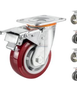 Bánh xe PU đỏ mận cốt nhựa bi đôi càng thép mặt bích tải nặng ROX-102-PU-PR-F 31 Bánh xe PU đỏ mận cốt nhựa bi đôi càng thép mặt bích tải nặng ROX-102-PU-PR-F