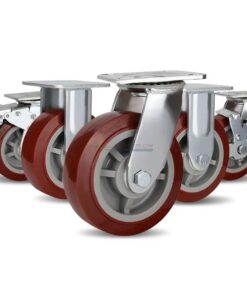 Bánh xe PU đỏ mận cốt nhựa bi đôi càng thép mặt bích tải nặng ROX-102-PU-PR-F 49 Bánh xe PU đỏ mận cốt nhựa bi đôi càng thép mặt bích tải nặng ROX-102-PU-PR-F