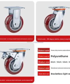 Bánh xe PU đỏ mận cốt nhựa bi đôi càng thép mặt bích tải nặng ROX-102-PU-PR-F 50 Bánh xe PU đỏ mận cốt nhựa bi đôi càng thép mặt bích tải nặng ROX-102-PU-PR-F