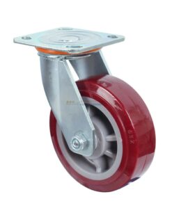 Bánh xe PU đỏ mận cốt nhựa bi đôi càng thép mặt bích tải nặng ROX-102-PU-PR-F 52 Bánh xe PU đỏ mận cốt nhựa bi đôi càng thép mặt bích tải nặng ROX-102-PU-PR-F