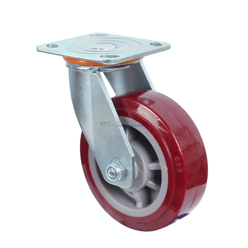 Bánh xe PU đỏ mận cốt nhựa bi đôi càng thép mặt bích tải nặng ROX-102-PU-PR-F 25 Bánh xe PU đỏ mận cốt nhựa bi đôi càng thép mặt bích tải nặng ROX-102-PU-PR-F