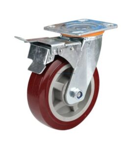 Bánh xe PU đỏ mận cốt nhựa bi đôi càng thép mặt bích tải nặng ROX-102-PU-PR-F 53 Bánh xe PU đỏ mận cốt nhựa bi đôi càng thép mặt bích tải nặng ROX-102-PU-PR-F
