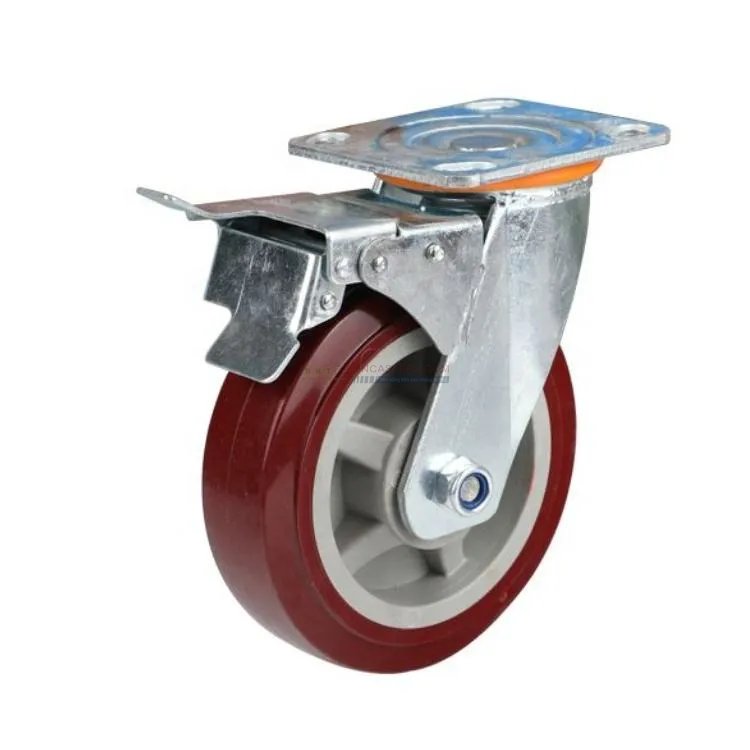 Bánh xe PU đỏ mận cốt nhựa bi đôi càng thép mặt bích tải nặng ROX-102-PU-PR-F 26 Bánh xe PU đỏ mận cốt nhựa bi đôi càng thép mặt bích tải nặng ROX-102-PU-PR-F