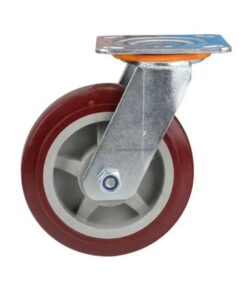 Bánh xe PU đỏ mận cốt nhựa bi đôi càng thép mặt bích tải nặng ROX-102-PU-PR-F 54 Bánh xe PU đỏ mận cốt nhựa bi đôi càng thép mặt bích tải nặng ROX-102-PU-PR-F
