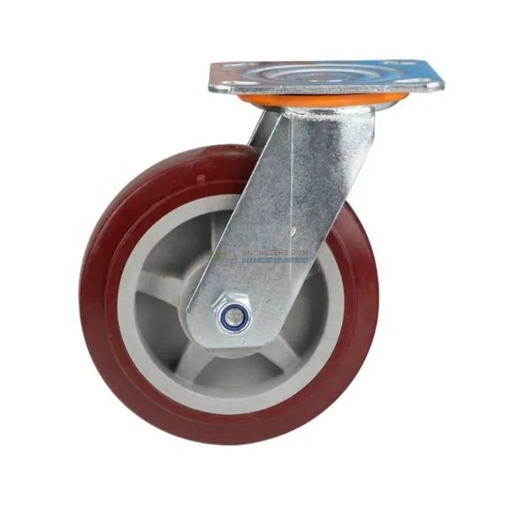 Bánh xe PU đỏ mận cốt nhựa bi đôi càng thép mặt bích tải nặng ROX-102-PU-PR-F 27 Bánh xe PU đỏ mận cốt nhựa bi đôi càng thép mặt bích tải nặng ROX-102-PU-PR-F