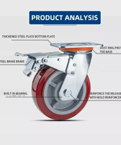 Bánh xe PU đỏ mận cốt nhựa bi đôi càng thép mặt bích tải nặng ROX-102-PU-PR-F 36 Bánh xe PU đỏ mận cốt nhựa bi đôi càng thép mặt bích tải nặng ROX-102-PU-PR-F