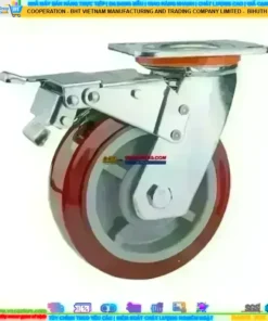 Bánh xe PU đỏ mận cốt nhựa bi đôi càng thép mặt bích tải nặng ROX-102-PU-PR-F